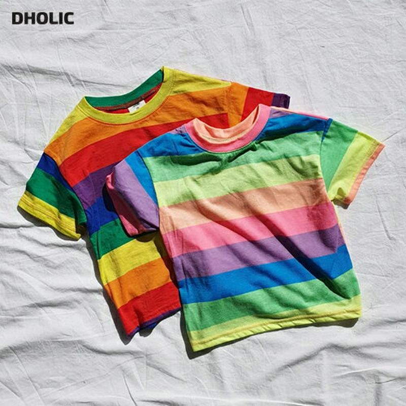 レインボー半袖Tシャツ・u04151・キッズ 【3~8才】【tops】【韓国 ファッション トップス Tシャツ カットソー 半袖