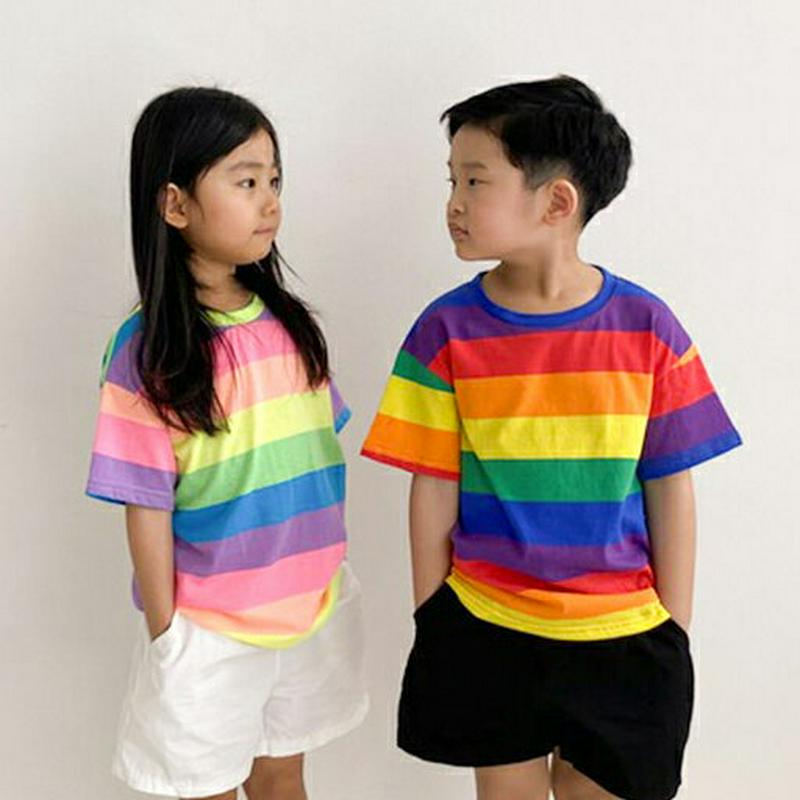 レインボー半袖Tシャツ・u04151・キッズ 【3~8才】【tops】【韓国 ファッション トップス Tシャツ カットソー 半袖
