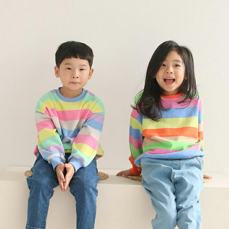 カラフルボーダースウェット・u04158・キッズ 【3~8才】【tops】【韓国 ファッション トップス スウェット トレーナー