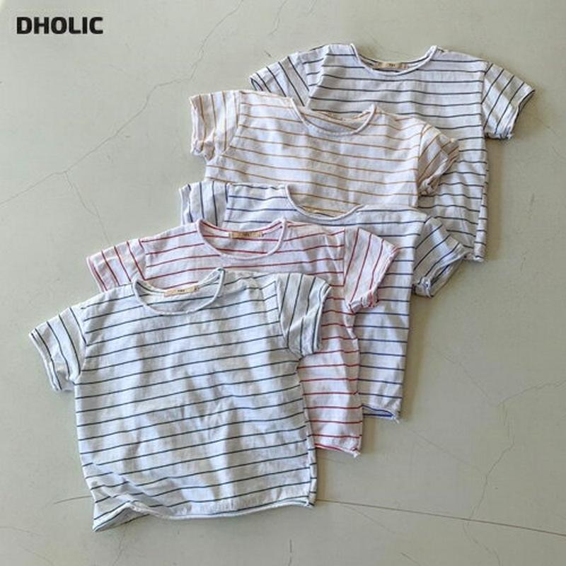 ボーダー半袖Tシャツ・u04068・キッズ 【3~8才】【tops】【韓国 ファッション トップス Tシャツ カットソー 半袖 