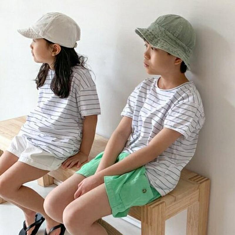 ボーダー半袖Tシャツ・u04068・キッズ 【3~8才】【tops】【韓国 ファッション トップス Tシャツ カットソー 半袖 