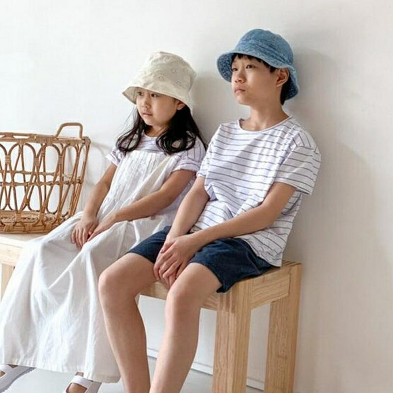 ボーダー半袖Tシャツ・u04068・キッズ 【3~8才】【tops】【韓国 ファッション トップス Tシャツ カットソー 半袖 