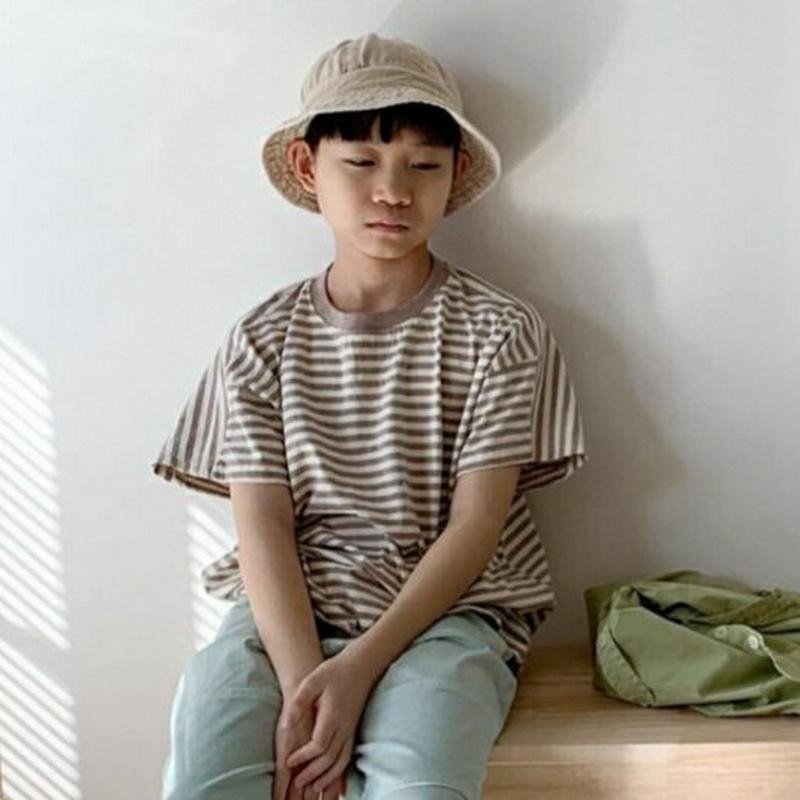 3TYPEボーダーTシャツ・u04075・キッズ 【3~8才】【tops】【韓国 ファッション トップス Tシャツ カットソー 