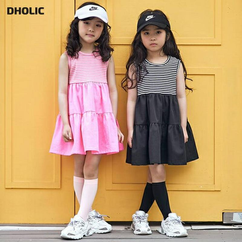 ボーダーティアードワンピース・u04053・キッズ 【3~8才】【ops】【韓国 ファッション ワンピース ロング ミディ 膝丈