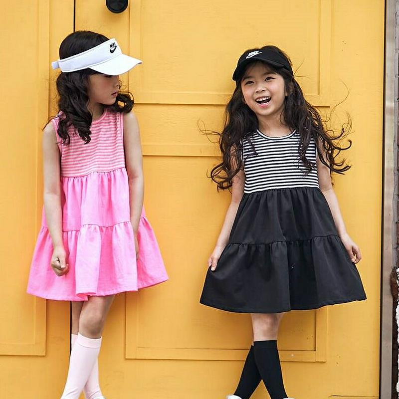 ボーダーティアードワンピース・u04053・キッズ 【3~8才】【ops】【韓国 ファッション ワンピース ロング ミディ 膝丈