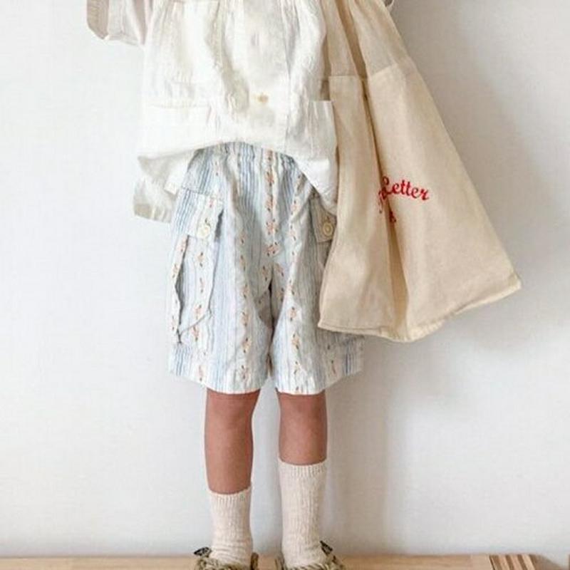 ハーフカーゴパンツ(花柄)・u00001・キッズ 【3~8才】【pt】【韓国 ファッション ボトムス パンツ ハーフ ショート 