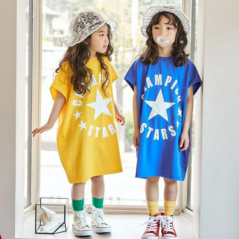 スターレタリングプリントワンピース・u04064・キッズ 【3~8才】【ops】【韓国 ファッション ワンピース ロング ミディ