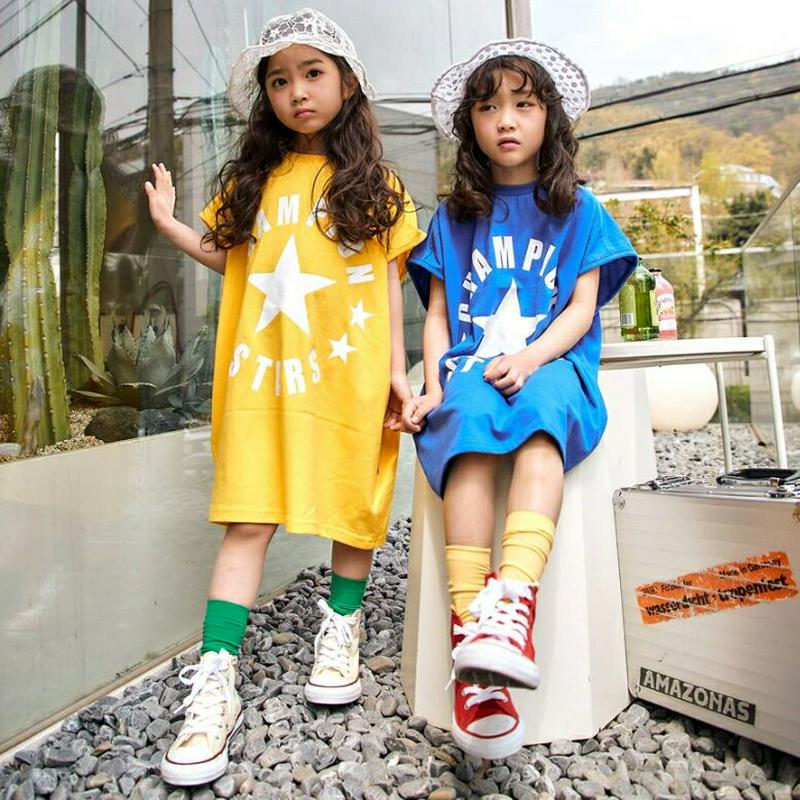 スターレタリングプリントワンピース・u04064・キッズ 【3~8才】【ops】【韓国 ファッション ワンピース ロング ミディ