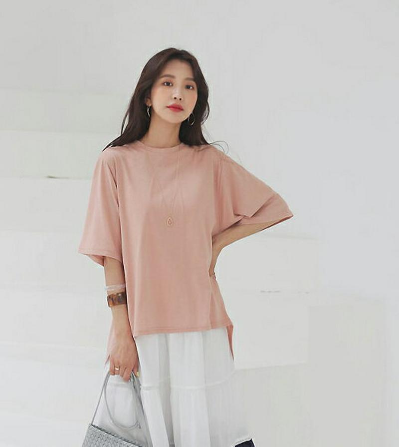 アンバランスバックスリットTシャツ・全4色・t56468 レディース【tops】【韓国 ファッション トップス Tシャツ 半袖 
