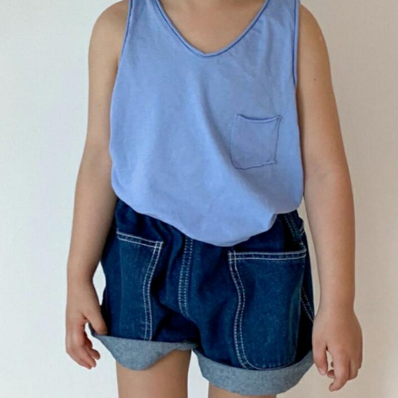 ロールヘムVネックタンクトップ・u04096・キッズ 【3~8才】【tops】【韓国 ファッション トップス Tシャツ カットソ