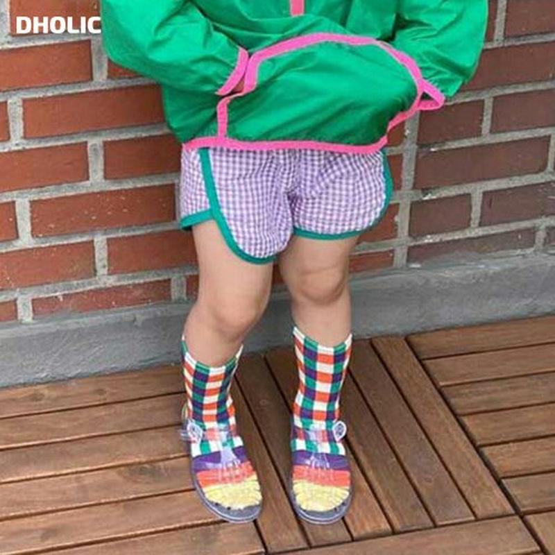 配色ラインチェックショートパンツ・u04080・キッズ 【3~8才】【pt】【韓国 ファッション ボトムス パンツ ハーフ ショ