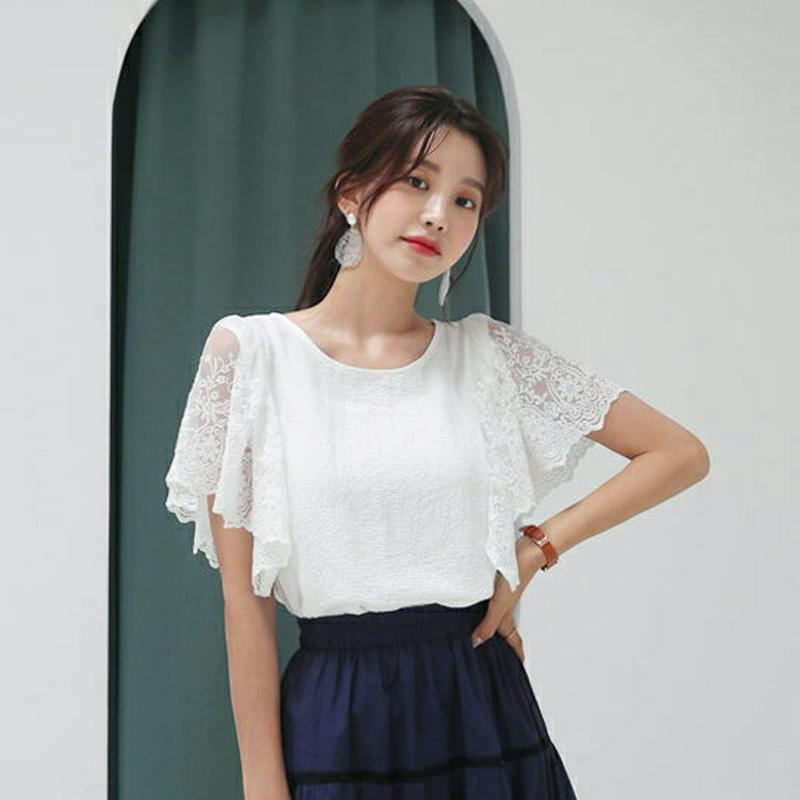 フレアレーススリーブTシャツ・全2色・b56460 レディース【tops】【韓国 ファッション トップス Tシャツ 半袖 透け感