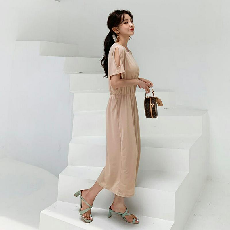 ショルダースリットワンピース・全4色・b56455 レディース【ops】【韓国 ファッション ウエストがゴム　体型カバー　半袖　