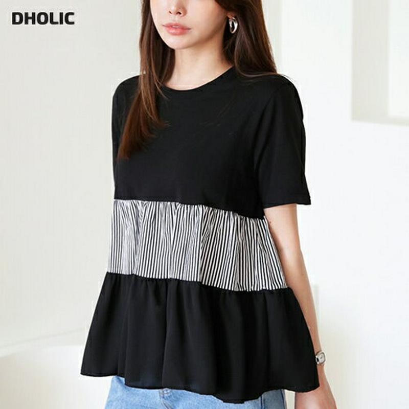 ストライプティアードTシャツ・全2色・b62954 レディース【tops】【韓国 ファッション トップス Tシャツ ティアード 