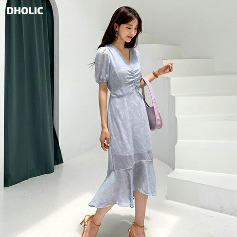 ギャザーフローラルワンピース・全3色・t56469 レディース【ops】【韓国 ファッション　Vネック　ギャザー　半袖　ハーフス