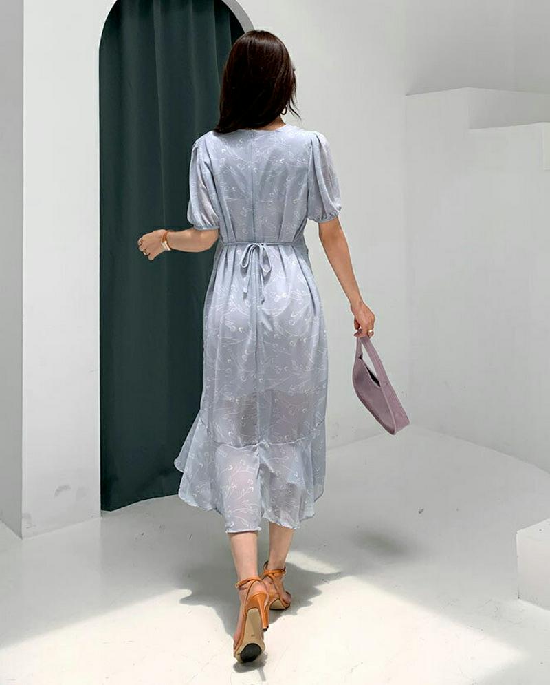 ギャザーフローラルワンピース・全3色・t56469 レディース【ops】【韓国 ファッション　Vネック　ギャザー　半袖　ハーフス