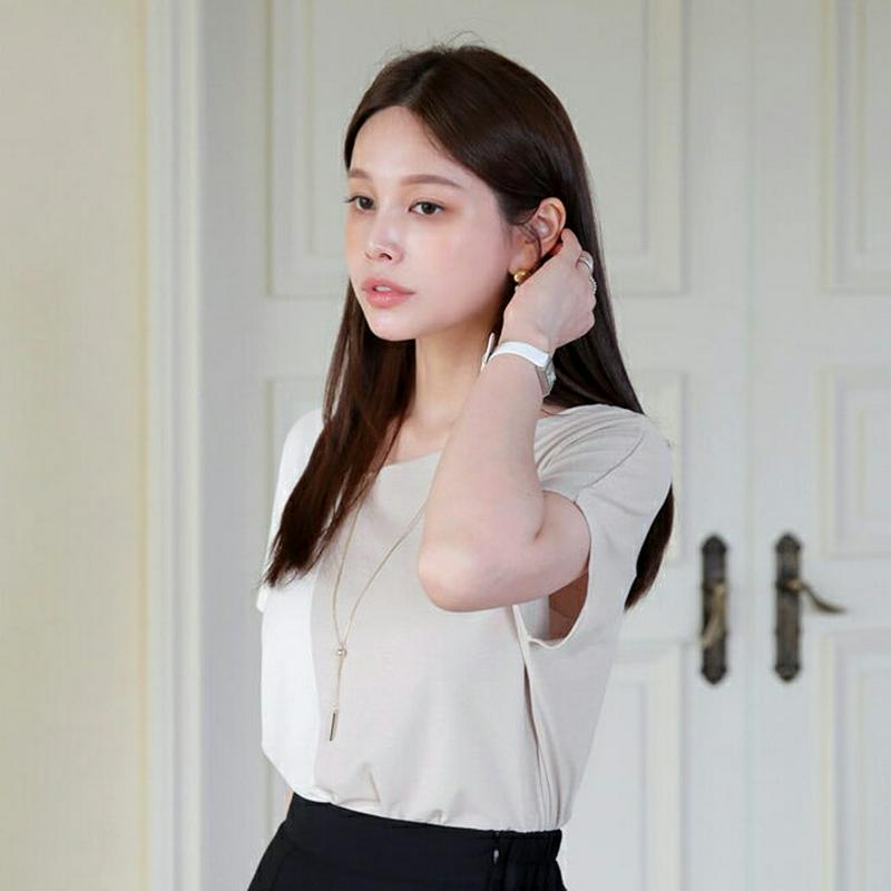 アシメ配色Tシャツ・全2色・t62956 レディース【tops】【韓国 ファッション トップス Tシャツ 半袖 アシメ アシンメ