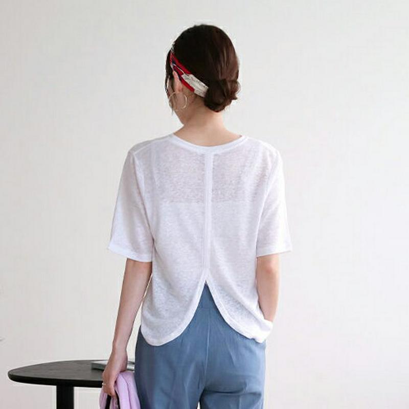 リネン混バックスリットTシャツ・全5色・t63020 レディース【tops】【韓国 ファッション トップス Tシャツ 半袖 ハー