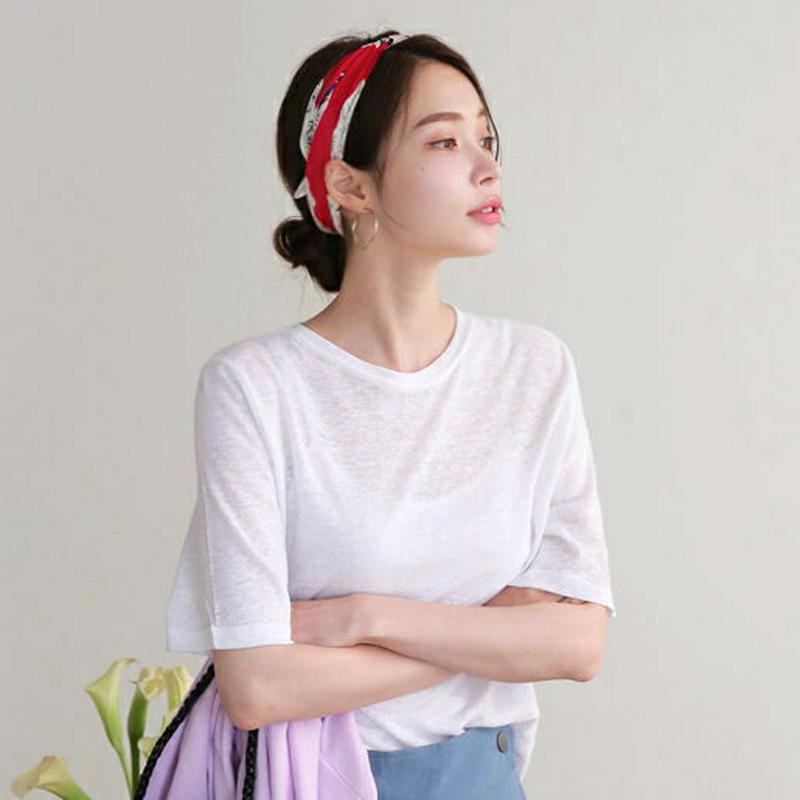 リネン混バックスリットTシャツ・全5色・t63020 レディース【tops】【韓国 ファッション トップス Tシャツ 半袖 ハー