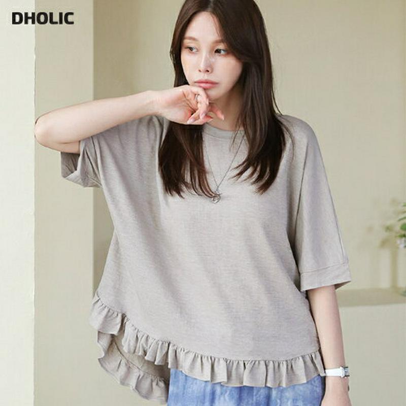 アンバランスフリルヘムTシャツ・全3色・t62955 レディース【tops】【韓国 ファッション トップス Tシャツ 七分丈 七