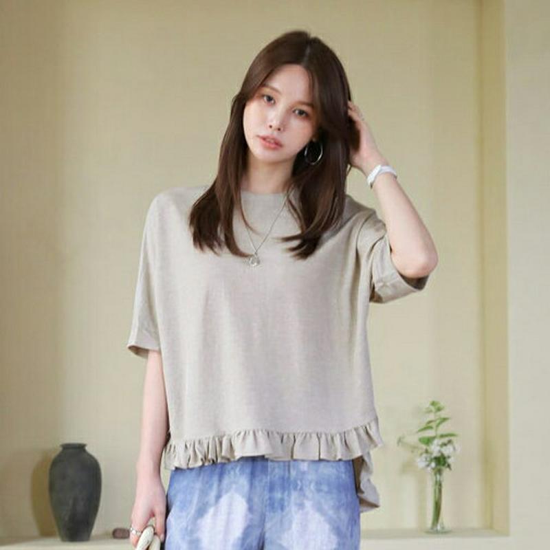 アンバランスフリルヘムTシャツ・全3色・t62955 レディース【tops】【韓国 ファッション トップス Tシャツ 七分丈 七