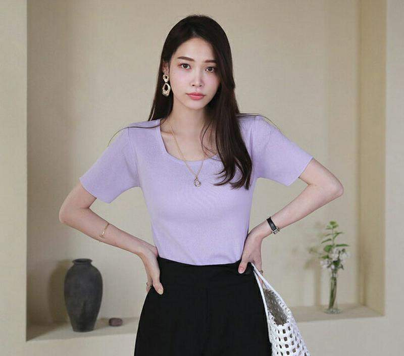 スクエア半袖ニット・全8色・t62949 レディース【tops】【韓国 ファッション トップス ニット ニットトップス 半袖 ス