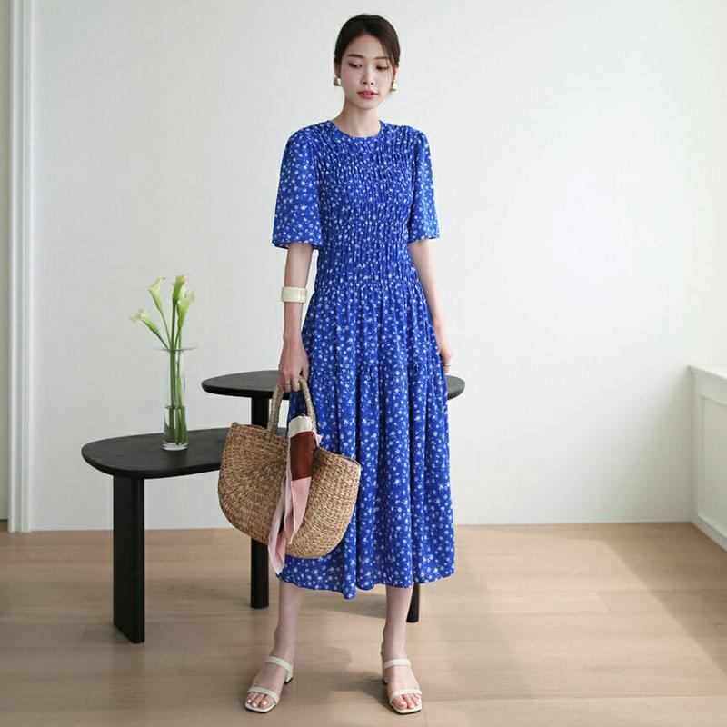 フローラルシャーリングワンピース・全2色・b62964 レディース【ops】【韓国 ファッション ワンピース ロング ロングワン