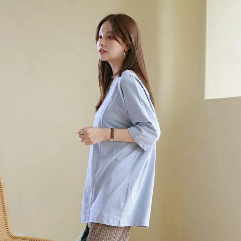 ルーズコットンTシャツ・全5色・b62953 レディース【tops】【韓国 ファッション トップス Tシャツ 七分丈 七分袖 7
