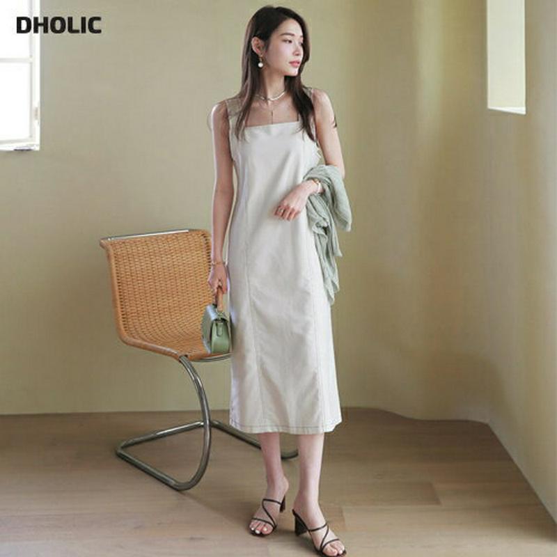 スクエアステッチワンピース・全2色・t62962 レディース【ops】【韓国 ファッション ワンピース ミディ丈 ミディワンピー