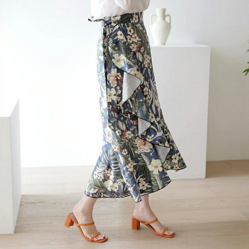フローラルラッフルラップスカート・全2色・t62976 レディース【sk】【韓国 ファッション スカート ロング ロングスカート