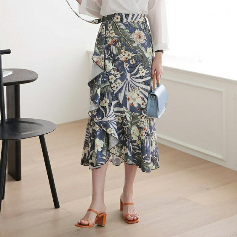 フローラルラッフルラップスカート・全2色・t62976 レディース【sk】【韓国 ファッション スカート ロング ロングスカート