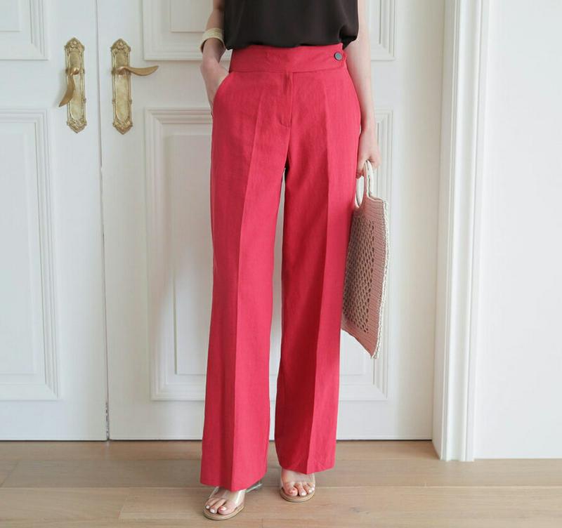 リネン混ボタンホックパンツ・全3色・t62971 レディース【pt】【韓国 ファッション パンツ ズボン ロングパンツ リネン 