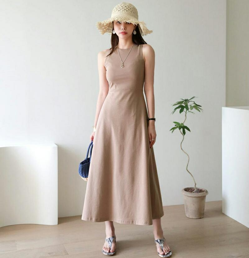 スリーブレスフレアワンピース・全4色・t62963 レディース【ops】【韓国 ファッション ワンピース ロング ロングワンピー