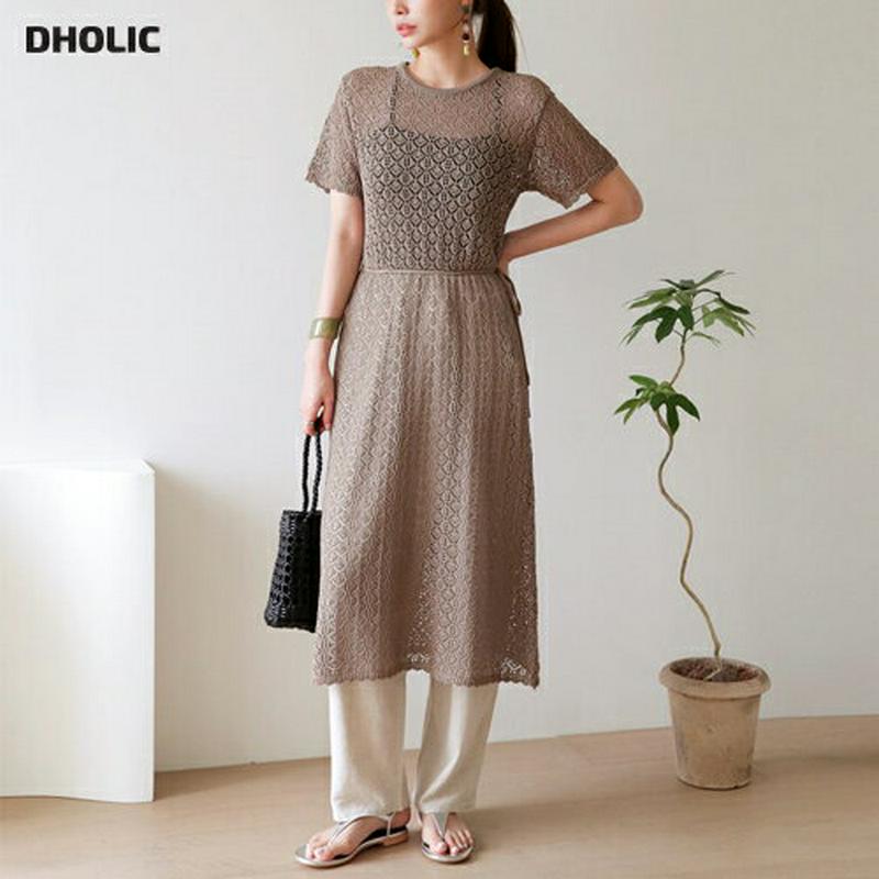 ストラップ付パンチングワンピース・全3色・b62966 レディース【ops】【韓国 ファッション ワンピース ロング ロングワン