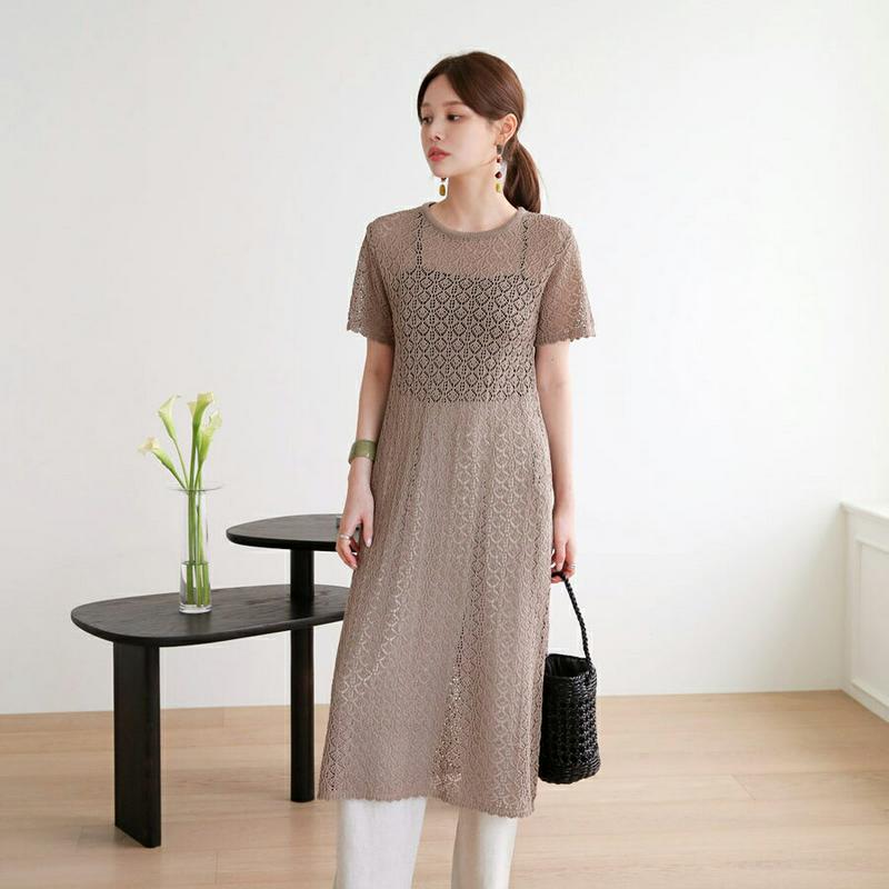 ストラップ付パンチングワンピース・全3色・b62966 レディース【ops】【韓国 ファッション ワンピース ロング ロングワン