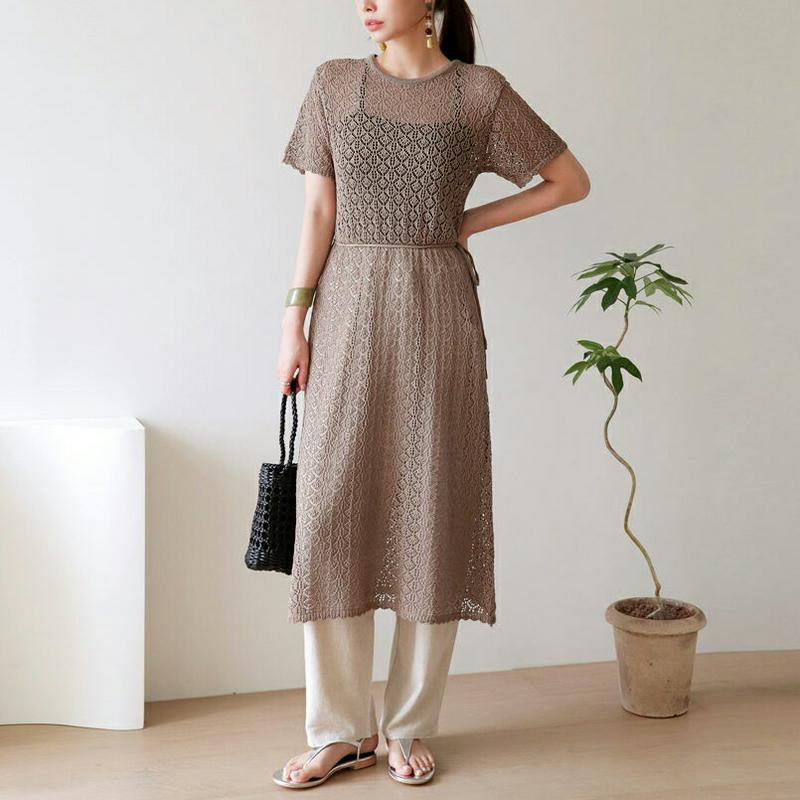 ストラップ付パンチングワンピース・全3色・b62966 レディース【ops】【韓国 ファッション ワンピース ロング ロングワン