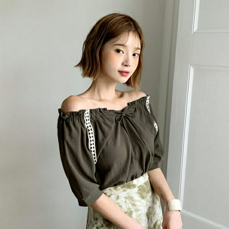 【新作10%OFF】ドロストレースラインブラウス・全4色・t60235 レディース【tops】【韓国 ファッション トップス ハ