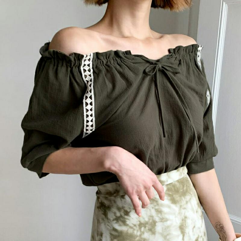 【新作10%OFF】ドロストレースラインブラウス・全4色・t60235 レディース【tops】【韓国 ファッション トップス ハ