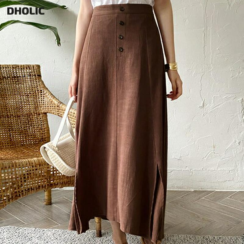 【新作10%OFF】リネン混ボタンスリットスカート・全2色・b60251 レディース【sk】【韓国 ファッション ボトムス ロン