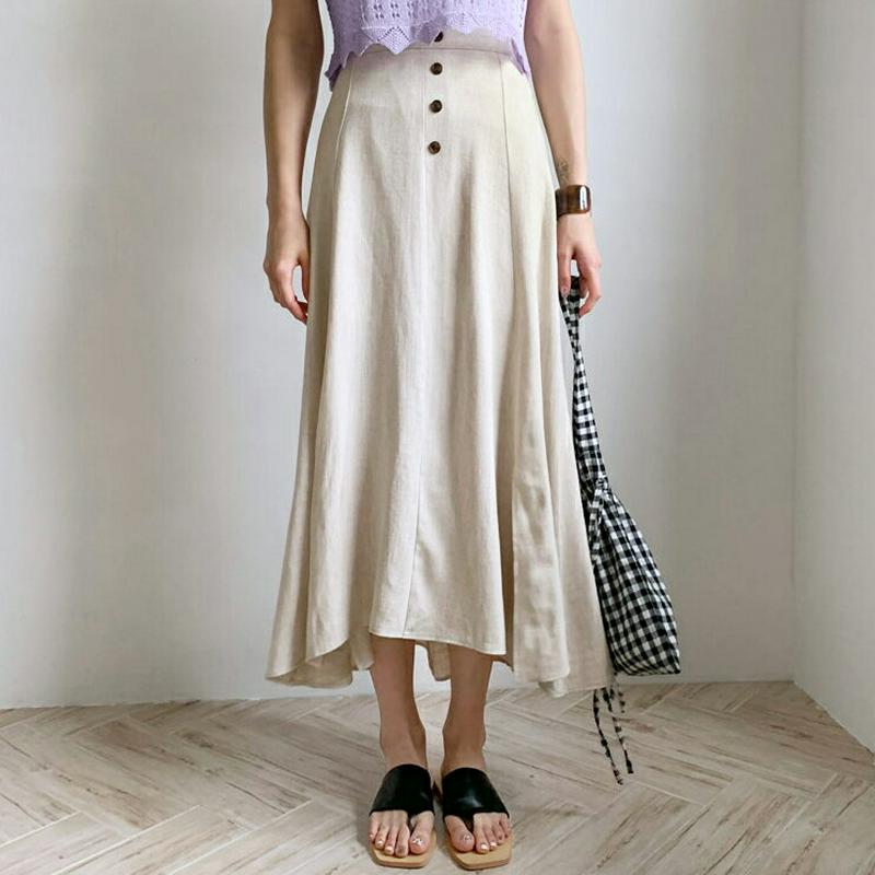 【新作10%OFF】リネン混ボタンスリットスカート・全2色・b60251 レディース【sk】【韓国 ファッション ボトムス ロン
