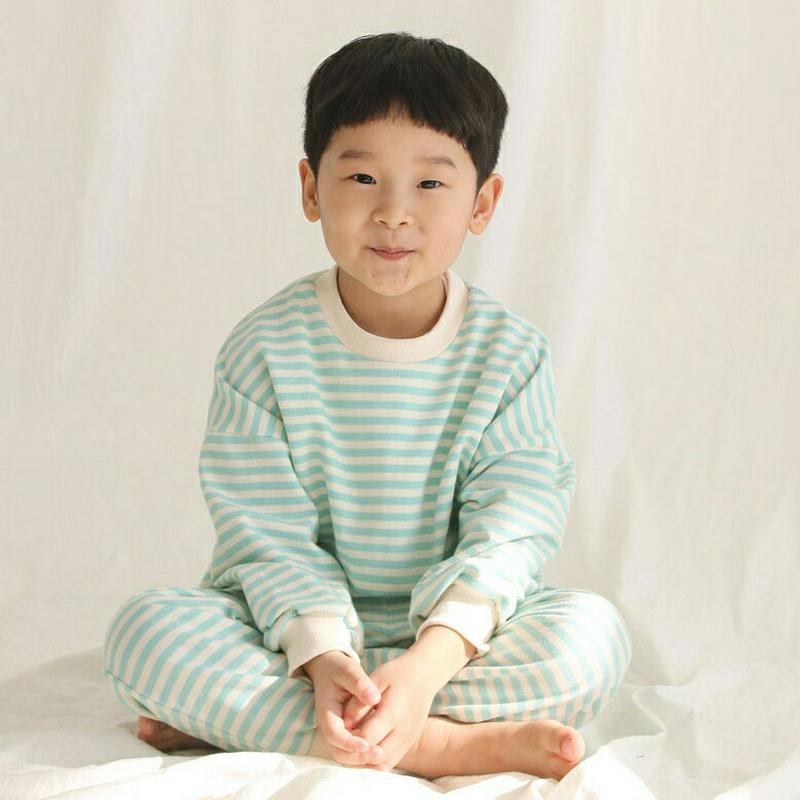 【新作10%OFF】ボーダースウェット上下SET・u04232・キッズ 【3~8才】【SET】【韓国 ファッション セットアップ