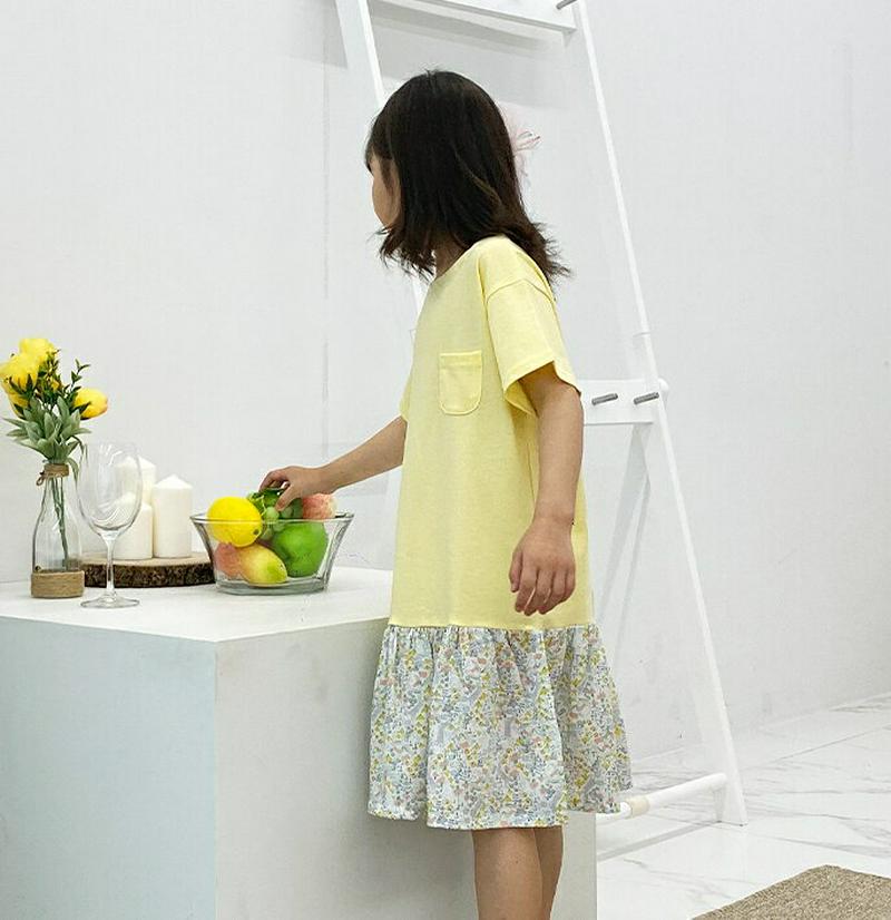 【新作10%OFF】パターンヘム切替ワンピース・p003607・キッズ 【3~8才】【ops】【韓国 ファッション ワンピース 