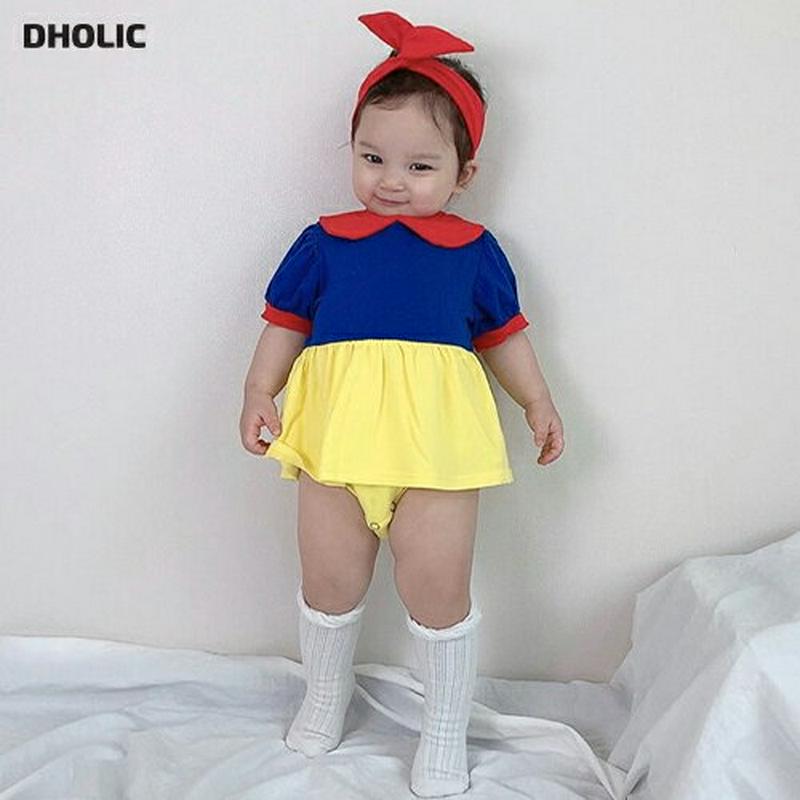 【新作10%OFF】リボンヘアバンド付配色ワンピース・u04034 キッズ【0~2才】【bc】【ワンピース 半袖 丸襟 可愛い 