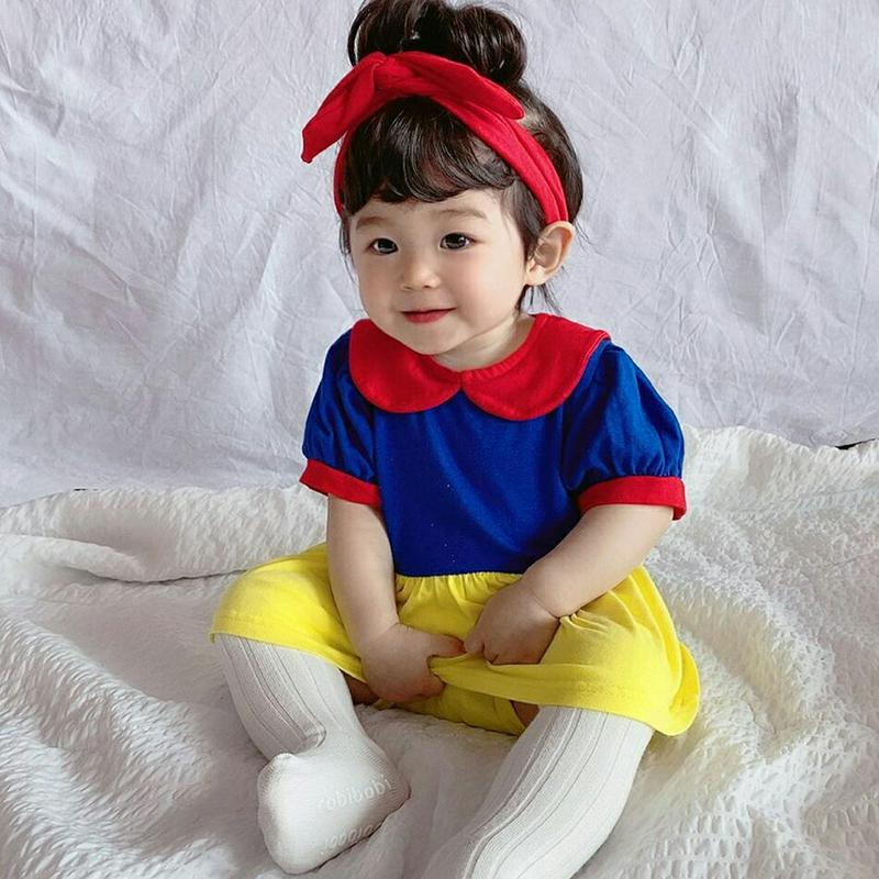 【新作10%OFF】リボンヘアバンド付配色ワンピース・u04034 キッズ【0~2才】【bc】【ワンピース 半袖 丸襟 可愛い 