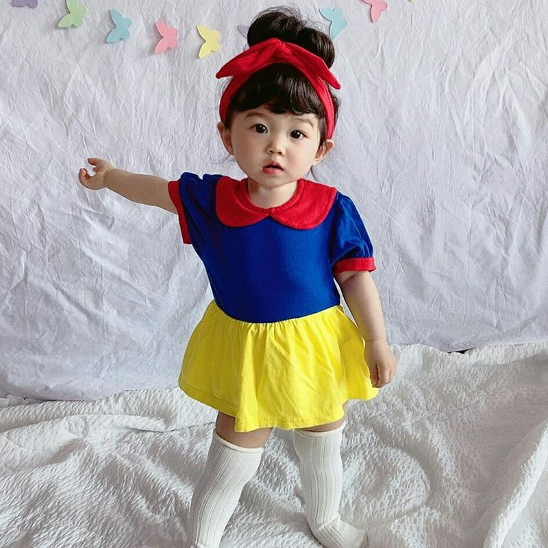 【新作10%OFF】リボンヘアバンド付配色ワンピース・u04034 キッズ【0~2才】【bc】【ワンピース 半袖 丸襟 可愛い 