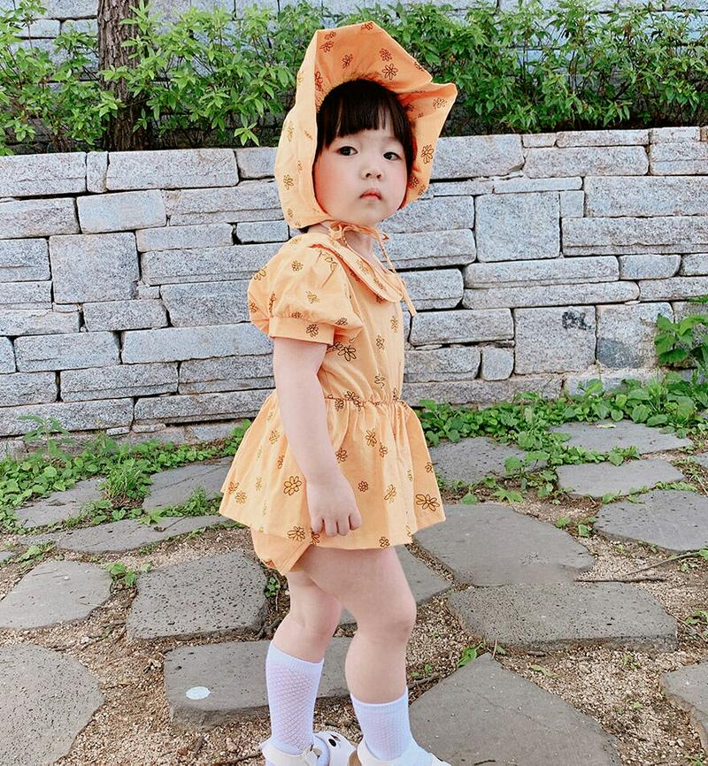 【只今10%OFF】フリル帽子付フラワーボディスーツワンピース・u04038 キッズ【0~2才】【bc】【ボディースーツ ボディ