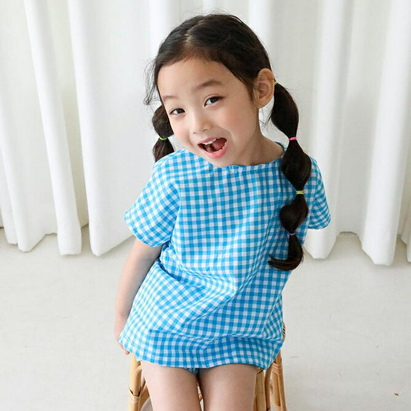 【只今10%OFF】チェック柄Tシャツ&パンツSET u03126・キッズ 【3~8才】【SET】【韓国 ファッション セットア