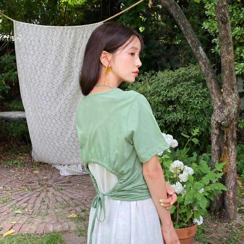 バックドロストTシャツ・全4色・t55987 レディース【tops】【韓国 ファッション トップス Tシャツ 半袖 ハーフスリー