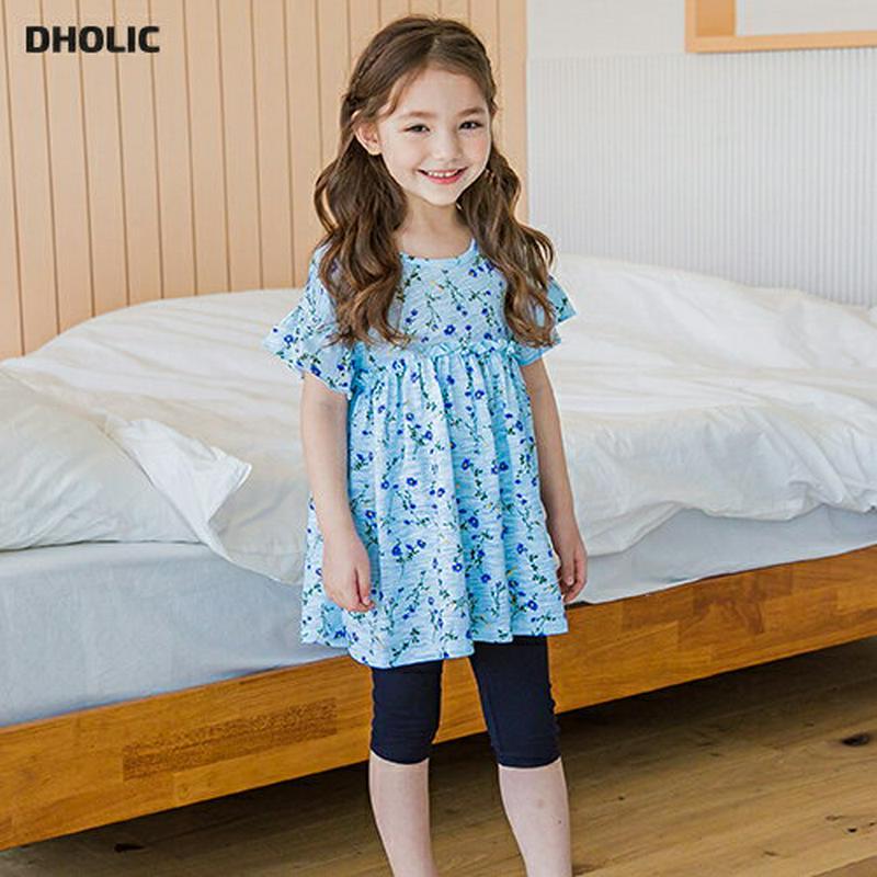 パターンフレアTシャツ&レギンスSET(ブルーネイビー) p003684・キッズ 【3~8才】【SET】【韓国 ファッション セ