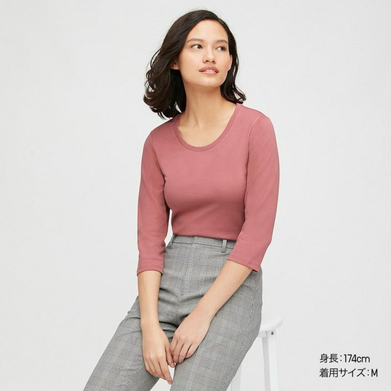 ストレッチコットンクルーネックT（7分袖）